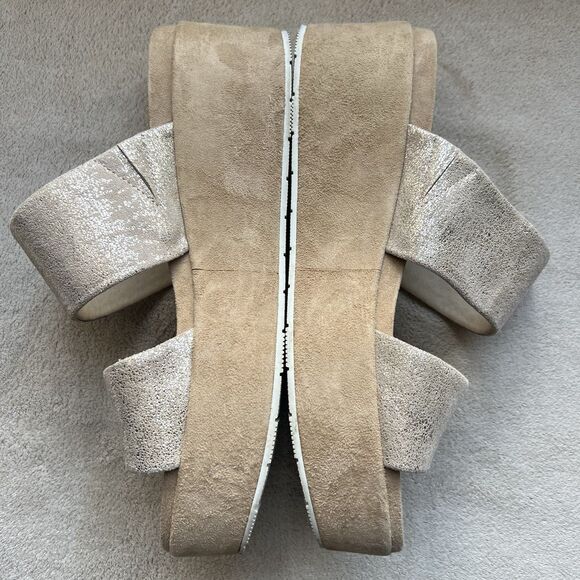 J Slides NYC Quincy Metallic Gold Brushed Suede Platform Sandals Women US 9.5 M - Picture 5 of 16